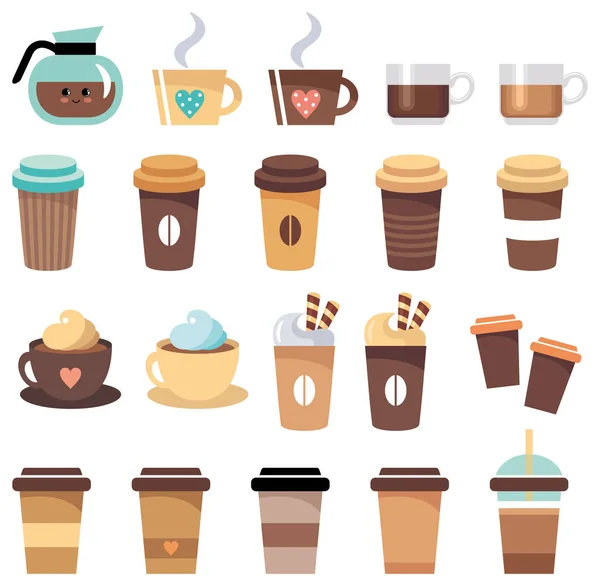 Aantal kopjes en glazen met koffie — Stockvector