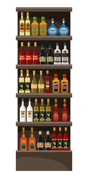 Shelves with alcohol. Drinks — Stock Vector