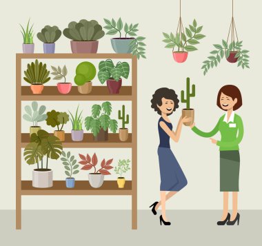 Çiçek ve Çiçek Dükkanı. Vektör illüstrasyonu