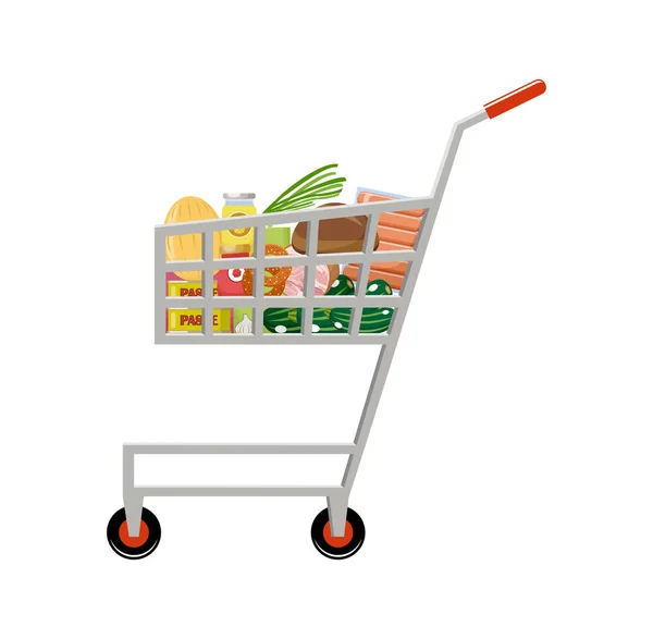 Shopping cart with products — Stock Vector