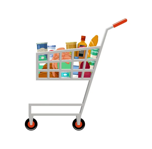 Shopping cart with products — Stock Vector