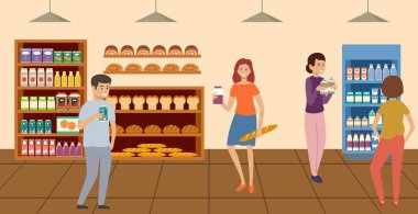 Süpermarket. İnsanlar marketten ürünleri seçip satın alıyorlar