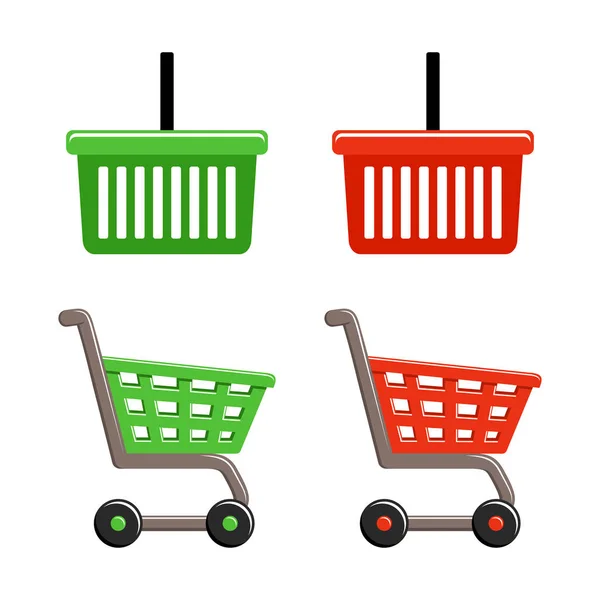 Košík a sada nákupních košíků — Stockový vektor