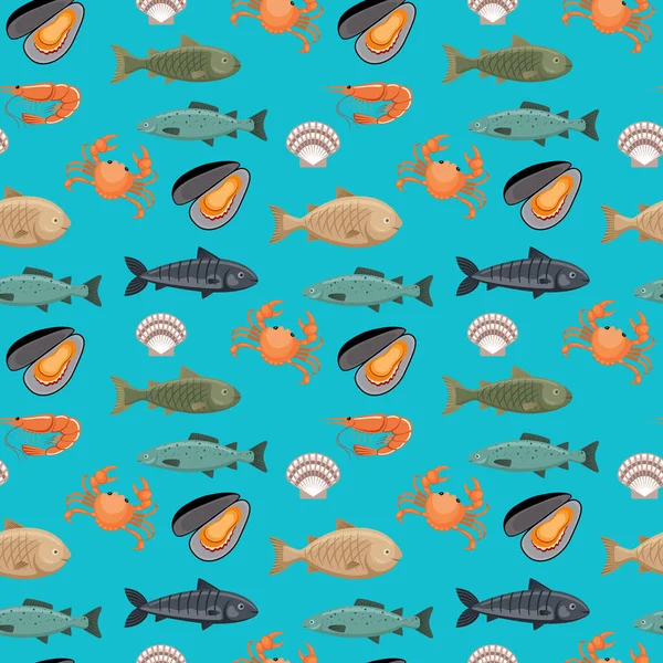 不同种类鱼的无缝图案 — 图库矢量图片