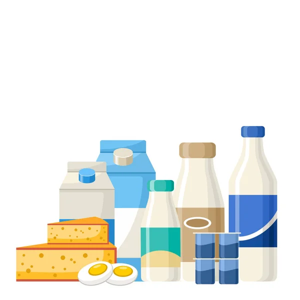 Conjunto de productos lácteos. Leche, yogur, queso, nata — Archivo Imágenes Vectoriales