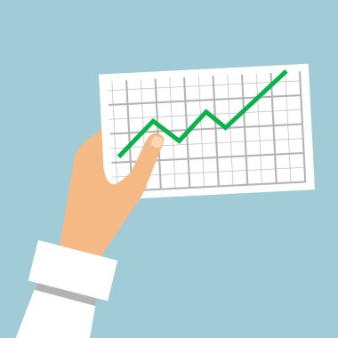 Eller yukarı çıkarken grafiği tutuyor. Vektör düz resimleme.