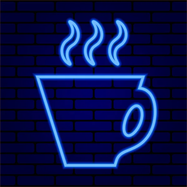 Świecący Neon Filiżanka Kawy Tle Cegły Ściany Ilustracja Wektora — Wektor stockowy