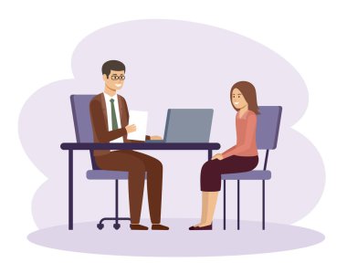 İş görüşmesi. İnsan kaynakları müdürü. Ofis işleri. Vektör düz resimleme.