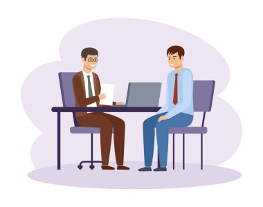 İş görüşmesi. İnsan kaynakları müdürü. Ofis işleri. Vektör düz resimleme.