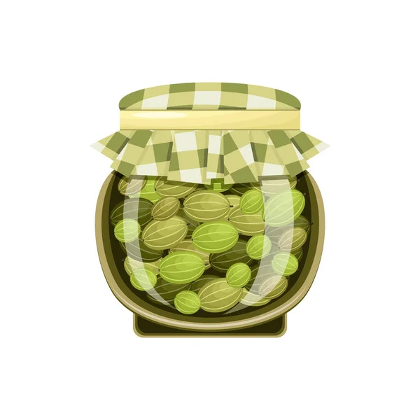 Pot Confiture Groseilles Maquereau Sur Fond Blanc Illustration Vectorielle — Image vectorielle