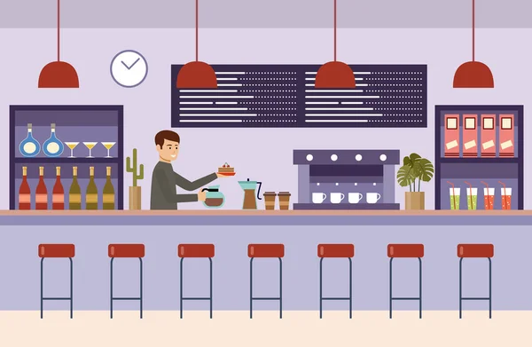 Interno Del Caffè Stanza Del Bar Barista Una Caffettiera Illustrazione — Vettoriale Stock