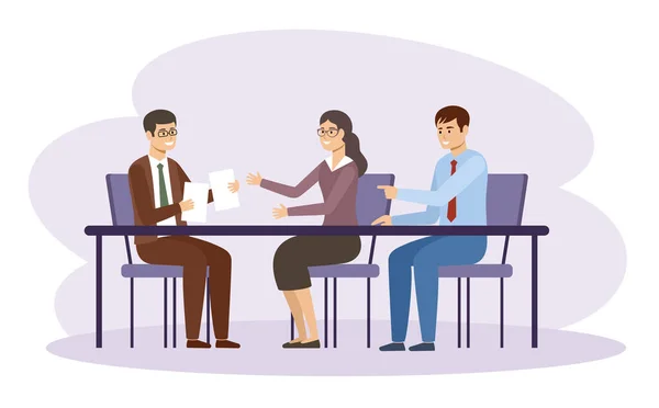 Business People Meeting Managers Talking Vector Flat Illustration — Stock Vector