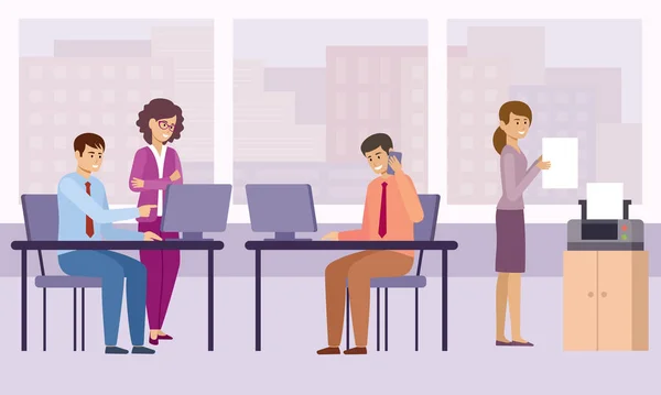 Arbeta Kontoret Affärsmän Och Affärskvinnor Diskuterar Arbetsfrågor Framgångsrikt Team Coworking — Stock vektor