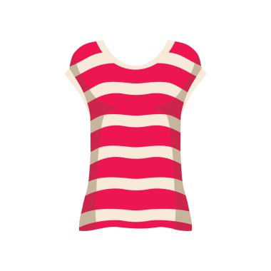 Beyaz arka planda izole edilmiş çizgili tişört. Moda kadın kıyafetleri. Vektör düz resimleme.