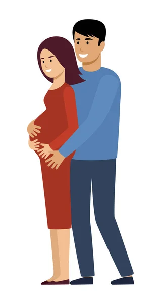 Pregnant Woman Her Husband White Background Happy Family Vector Flat — Stock Vector