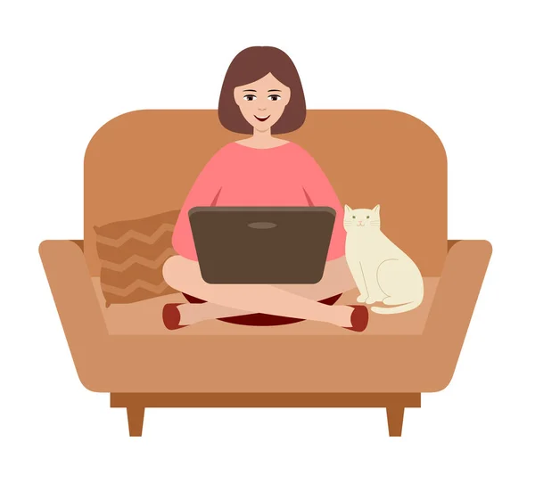 Freiberuflerin Mit Laptop Auf Dem Sofa Vektorillustration — Stockvektor