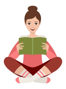 Kadın kitap okuyor. Vektör düz resimleme.
