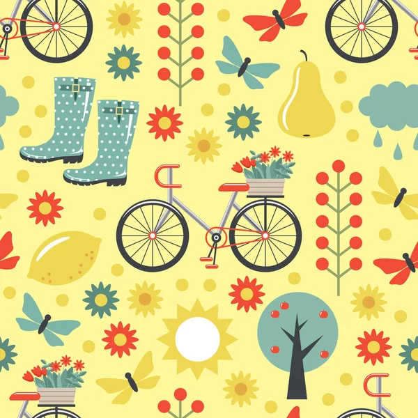 Seamless Pattern Spring Nature Icons Vector Illustration — Stock Vector