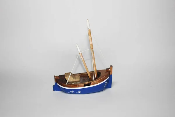 Wooden toy boat on the isolated white background — Stock Photo, Image