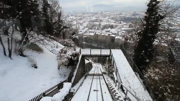 POV travelling along a funicular in Graz — Stock Video