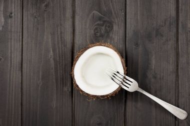coconut half and metal fork clipart