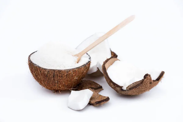 Organic coconut with shavings — Stock Photo, Image