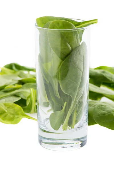 Spinach leaves in glass — Free Stock Photo