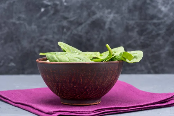 Fresh spinach in bowl — Stock Photo, Image