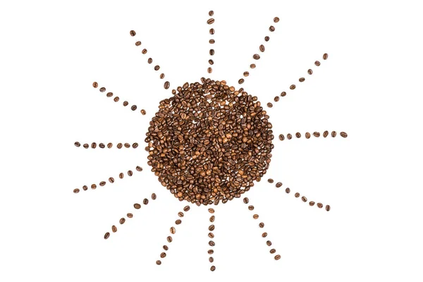 Sun symbol made from coffee beans — Stock Photo, Image