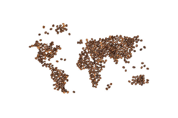 World map made from coffee beans