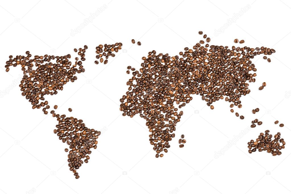 World map made from coffee beans