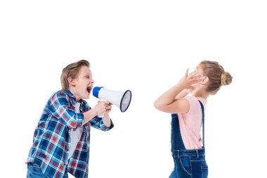 Boy and girl with megaphone  clipart