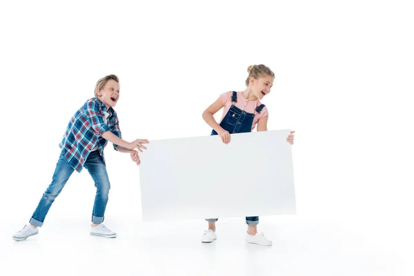 Cute kids with blank banner — Stock Photo, Image