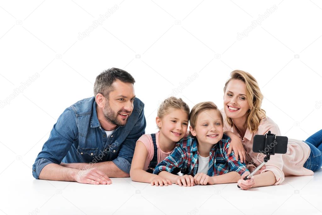 Family taking selfie with smartphone