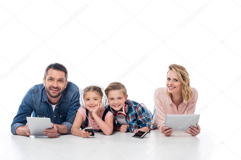 family using digital devices