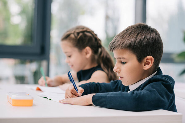 Schoolkids studying in classroom