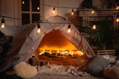 handmade tent with lights clipart