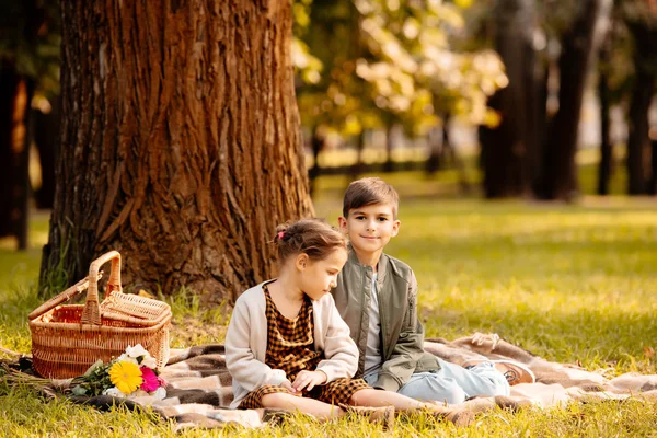 Children on picnic blanket — Stock Photo, Image