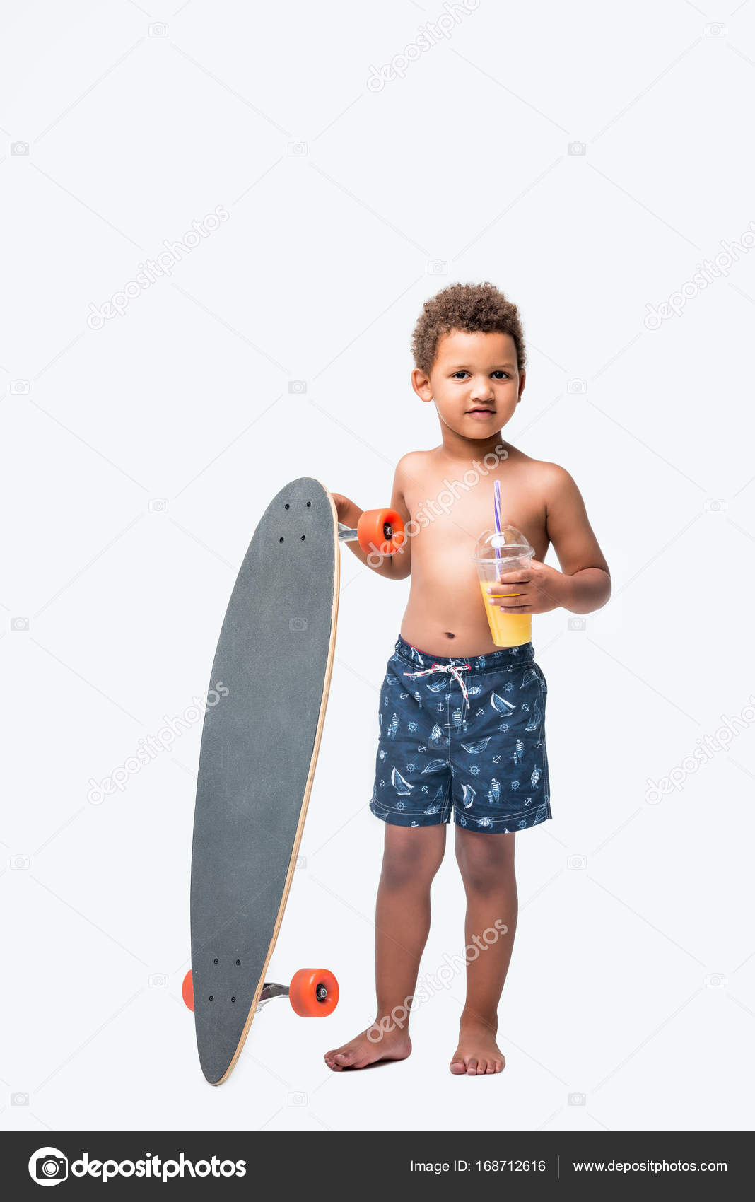 Boy with longboard and orange juice — Stock Photo © alebloshka 168712616