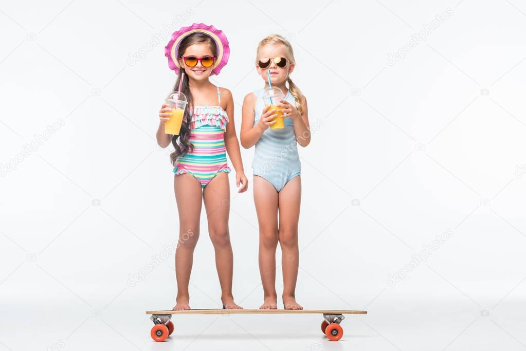 kids with skateboard and juice