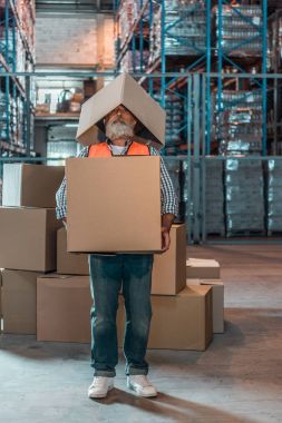 warehouse worker with boxes clipart