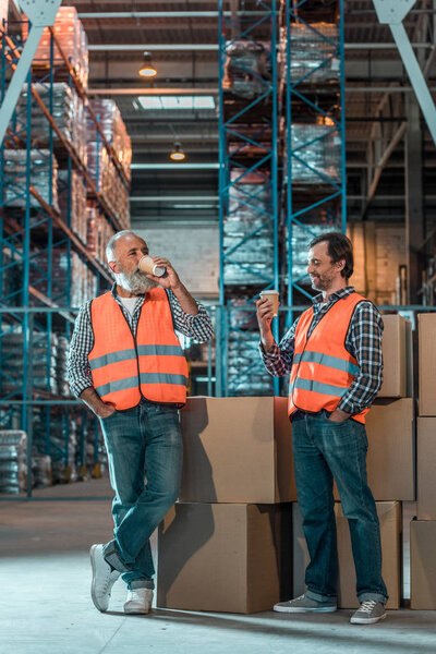 warehouse workers drinking coffee