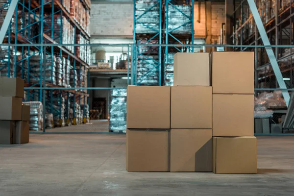 Boxes in warehouse Royalty Free Stock Photos