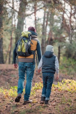 father and son hiking together clipart
