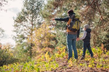 father and son hiking together clipart