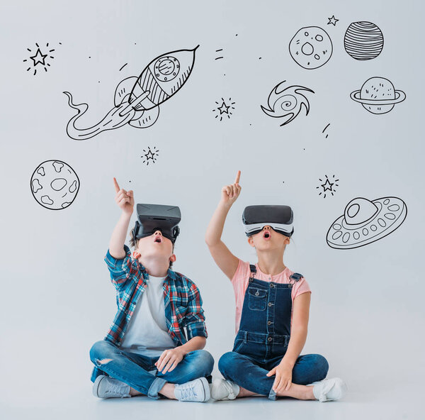 children using virtual reality headsets
