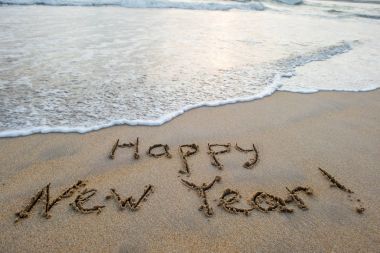 happy new year sign on beach clipart