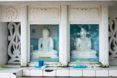 buddha statues behind glass clipart