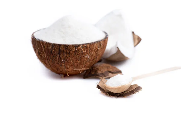 Noix de coco biologique avec copeaux — Photo de stock