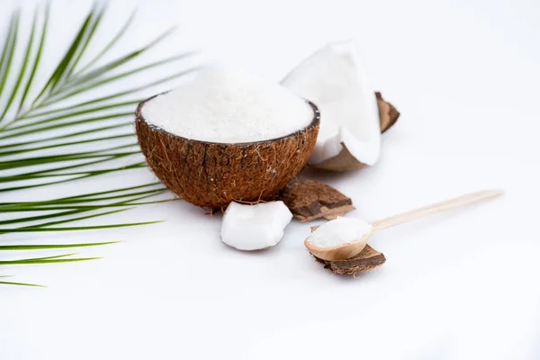 Organic coconut with shavings — Stock Photo